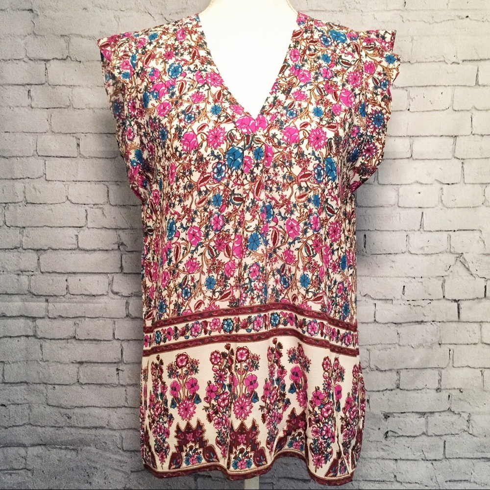 Dalia Flutter Sleeve V-Neck Multi-colored Blouse